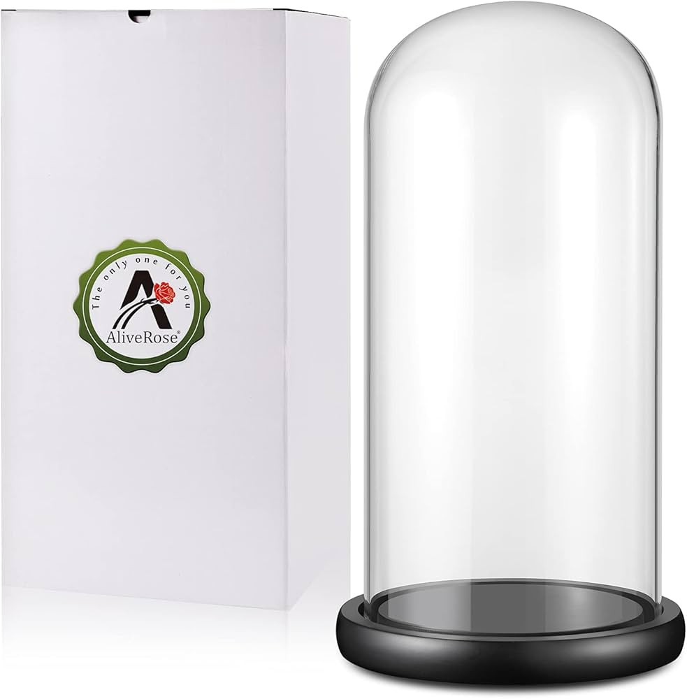 AliveRose Glass Display Dome,13" x 6" Cloche with Black Wood Base for Gold Rose Display, Antique ... | Amazon (US)