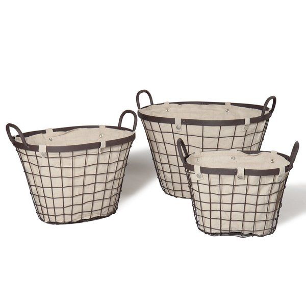 Adeco Beige Fabric Lined Oval Wire Baskets (Set or 3) | Bed Bath & Beyond