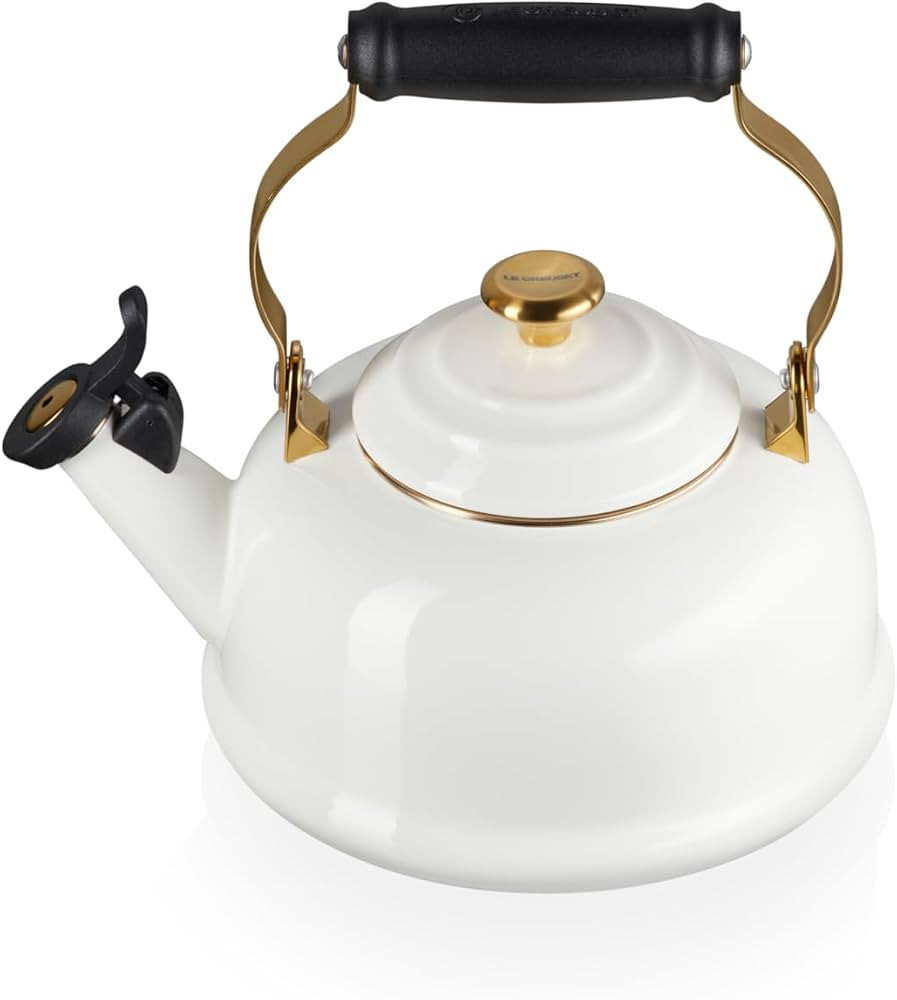Le Creuset Enamel on Steel Whistling Kettle with Gold Finishes, 1.7 qt., White | Amazon (US)