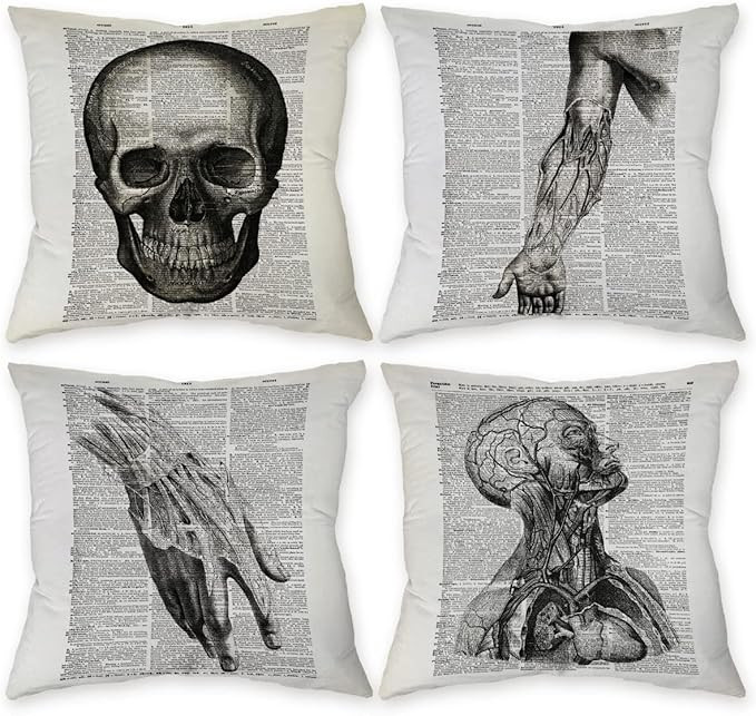 Vintage Mid-Century Medicine Anatomy Skull Newspaper Pattern Pillow Case,Decorate Home Living Roo... | Amazon (US)