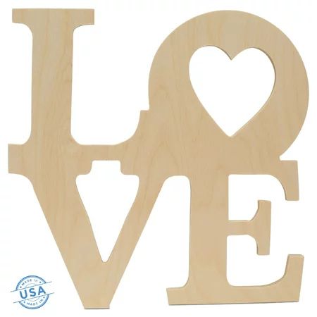 Wood Love Sign with Heart-Shaped Opening 12 inches Pack of 3 Unfinished Wood Cutout for Love Wall Dé | Walmart (US)
