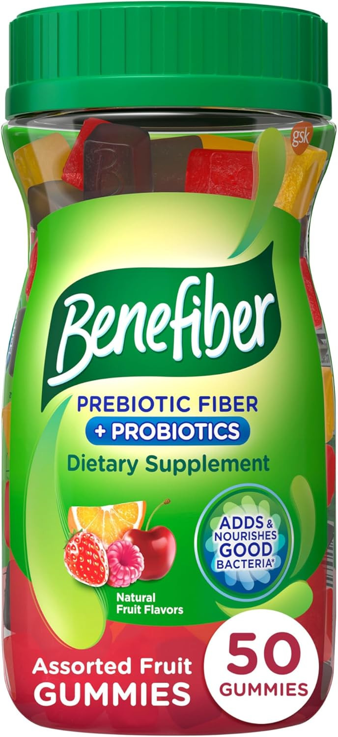 Benefiber Prebiotic Fiber Supplement Gummies with Probiotics for Digestive Health, Assorted Fruit... | Amazon (US)