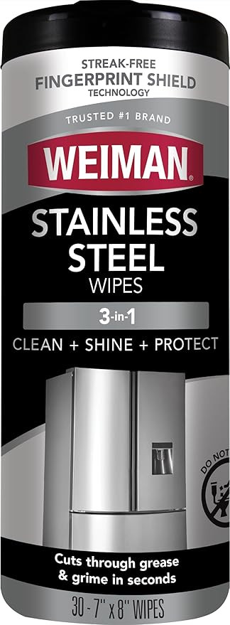Weiman Stainless Steel Cleaner, 30 Count Cleaning Wipes, Removes Dirt, Grime, and Grease, No Stre... | Amazon (US)