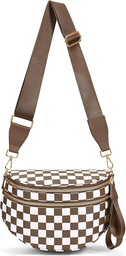 hibear Checkered Crossbody Bag Spacious Bum Bags for Women Nylon Crossbody Fanny Packs Checkered ... | Amazon (US)