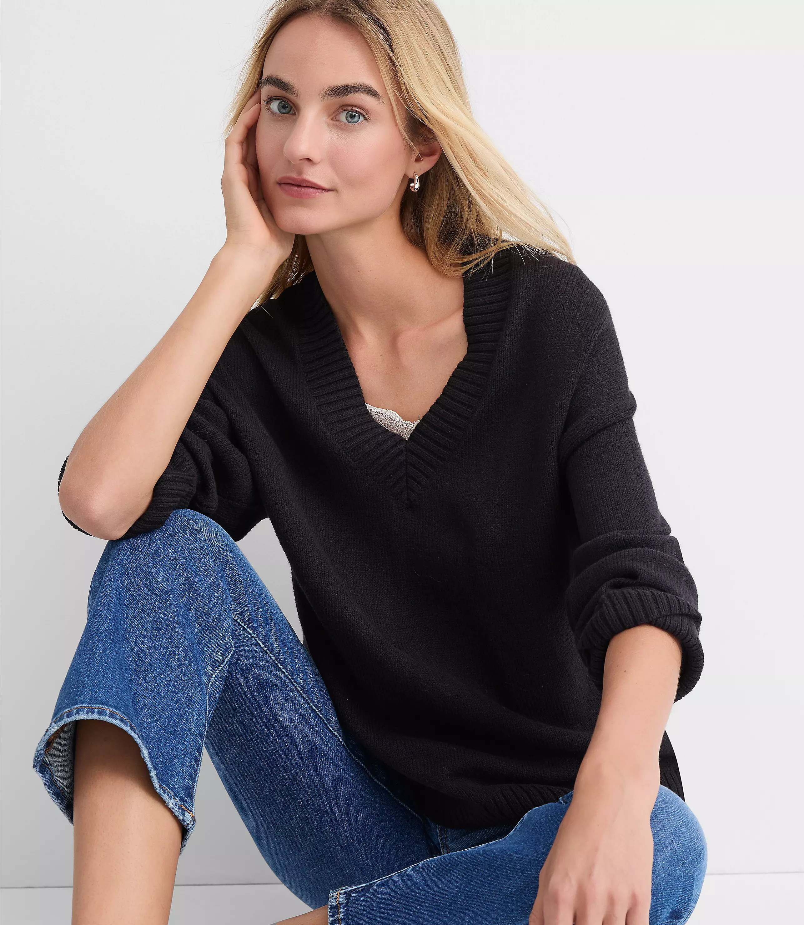 Slouchy V-Neck Sweater | LOFT