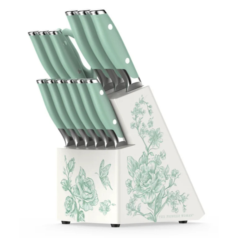 The Pioneer Woman  14 Pieces Knife Set with Decal Block Stainless Steel Knives, Forged, Green Aga... | Walmart (US)