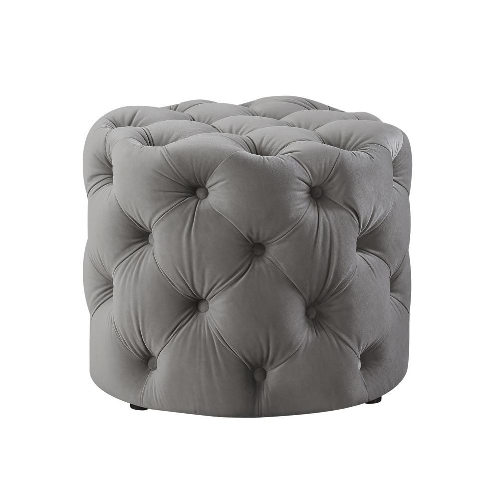 Inspired Home Marianna Grey Velvet Tufted Allover Upholstered Round Ottoman | The Home Depot