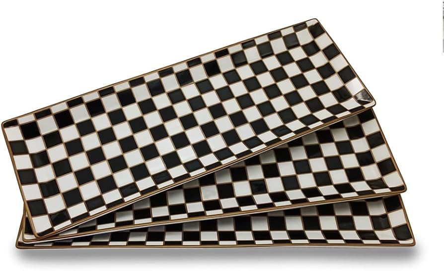 Porlien 14-inch Checker Black and White Rectangle Serving Platters Set of 3 for Party, Wedding an... | Amazon (US)