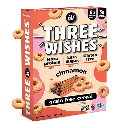 Plant-Based and Vegan Breakfast Cereal by Three Wishes - Cinnamon, 1 Pack - More Protein and Less Sugar Snack - Gluten-Free, Grain-Free - Non-GMO | Amazon (US)