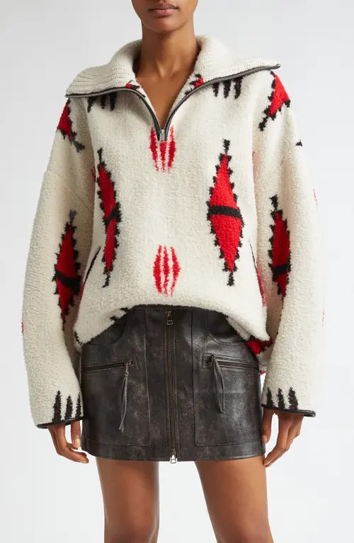 Isabel Marant Étoile Marner Quarter Zip Pullover in Ecru/Red at Nordstrom, Size 4 Us | Nordstrom
