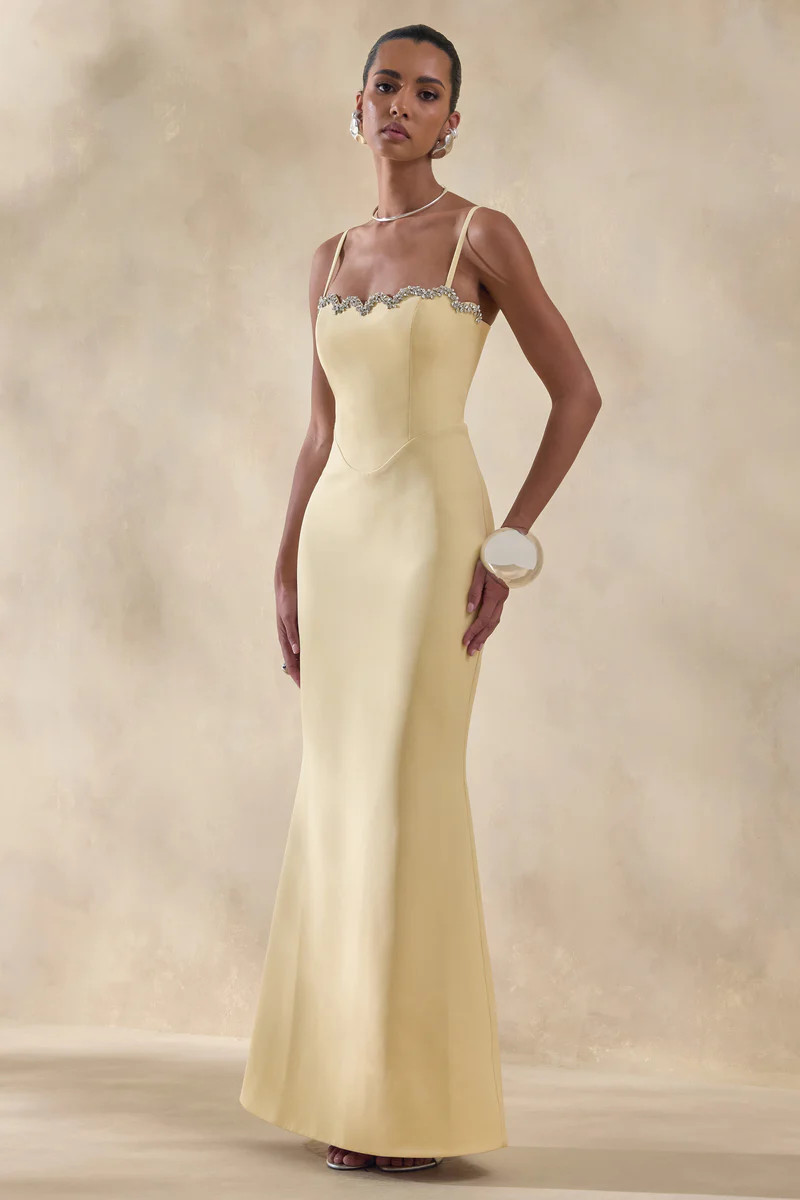 Story  Lemon Scalloped Sweetheart-Neck Maxi Dress With Embellished-Detailing | Club L London