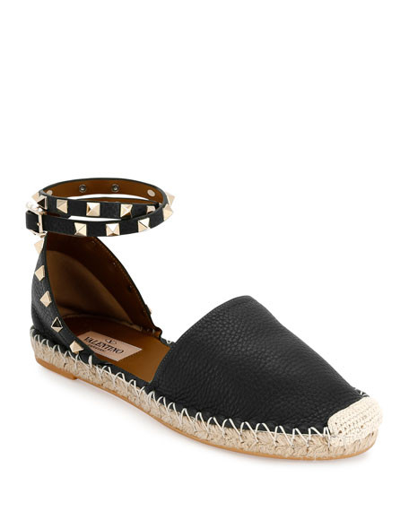 Valentino Garavani Rockstud Double Espadrille Flat | Neiman Marcus