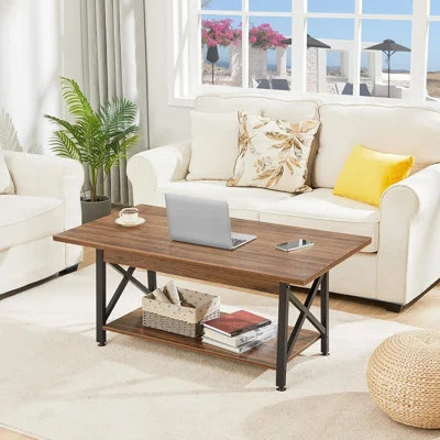 Coffee Table With Storage, 39 Inch Modern 2-tier Coffee Tables For Living Room, X-frame Design Farmhouse Coffee Table Space Saving Living Room Tables, | Wayfair North America