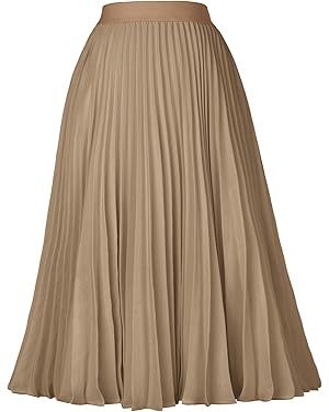 GRACE KARIN Women High Elastic Waist Pleated Chiffon Skirt Midi Swing A-line Skirts | Amazon (US)