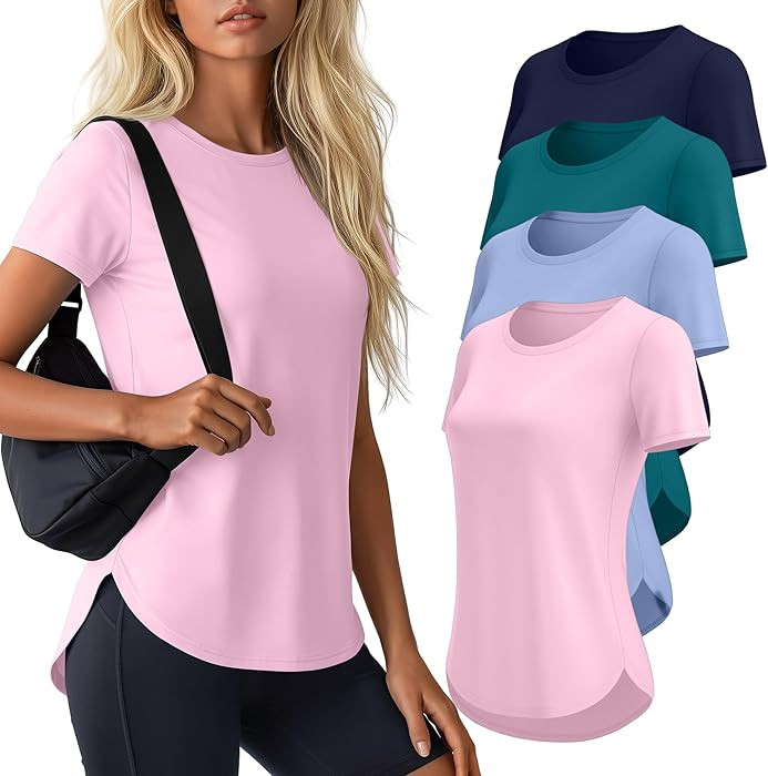 Locoowai 4 Pack Women's Workout Shirts UPF 50+ Athletic Breathable Short Sleeve Tops Quick Dry Sp... | Amazon (US)