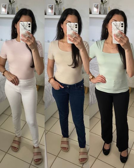 butter soft bodysuits and top: small // white pants: small // seamless bra: small // strapless sticky bra: B (but I think A would fit better)

Summer outfit, spring outfit, casual outfit, petite, Amazon finds, second skin, spandex 

#LTKtravel #LTKstyletip #LTKfindsunder50
