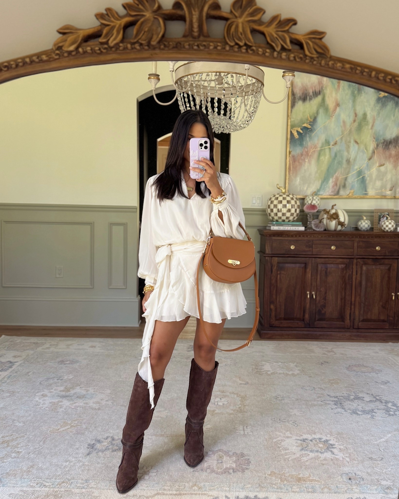 Wore this little mini dress to brunch with my new Sophia bag that launches this Friday! I’m wearing a size petite small in the dress! 
Take 20% OFF my bag with code: HAUTE20

#abercrombie #boots 


#LTKPetite #LTKShoeCrush #LTKItBag