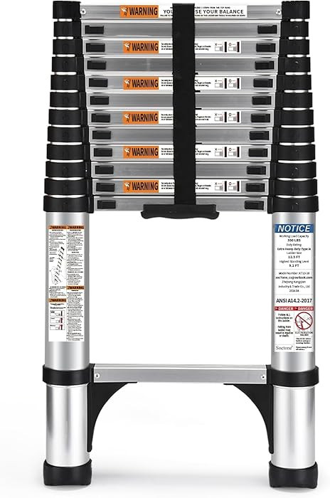 Telescoping Ladder, SocTone 12.5 FT Aluminum Lightweight Extension Ladder with 2 Triangle Stabili... | Amazon (US)