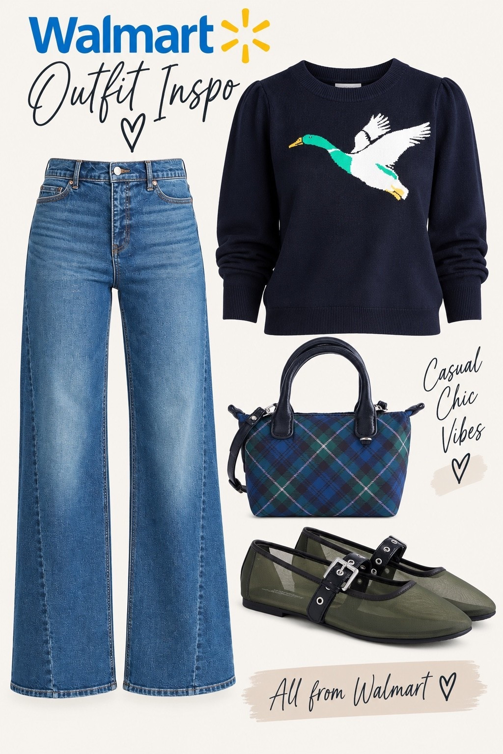 Okayyy Walmart, this one is GOOD. 👏🏼 The duck sweater + wide-leg denim + plaid bag is the cutest little fall combo.

#WalmartFashion #WalmartFinds #FallOutfitInspo #AffordableStyle #LTKFinds

#LTKootd #LTKMidsize #LTKOver40