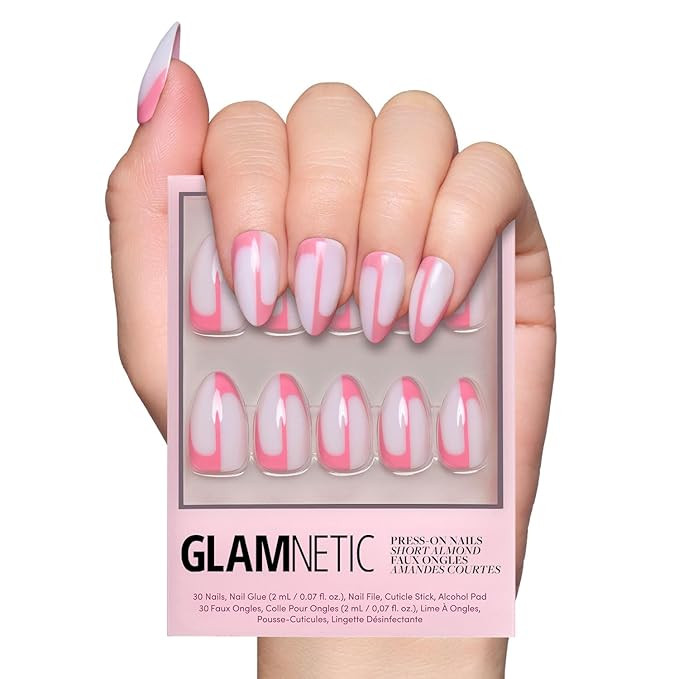 Glamnetic Press On Nails - Better Half | Short Almond Nails with Pink Accents, Reusable Stick On ... | Amazon (US)
