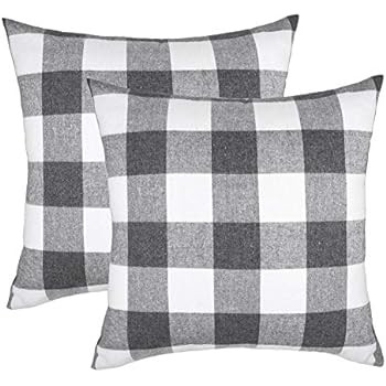 4TH Emotion Set of 2 Farmhouse Buffalo Check Plaid Throw Pillow Covers Cushion Case Cotton Polyes... | Amazon (US)