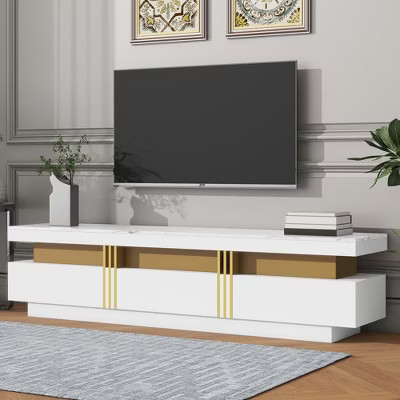 68.8" MDF High Gloss TV Stand with Golden Panel, 3 Drawers and Durable Premium Materials for Living Room or Entryway | Target