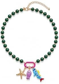 Colorful Beaded Necklace with Ocean Charms For Women, Boho Chunky Puffy Heart Starfish Shell Fish... | Amazon (US)