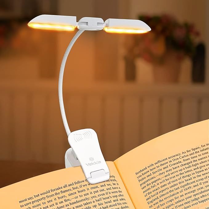 Vekkia 14 LED Rechargeable Book Light for Reading in Bed, Warm/Amber Reading Light with Clamp, 18... | Amazon (US)