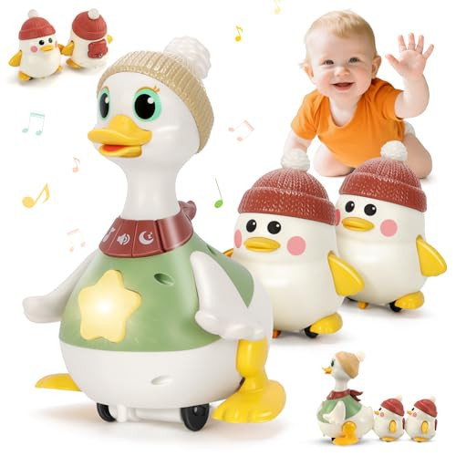 Hestiasko Baby Toys 6 8 10 12 Months, Tummy Time Duck Toy, Musical Dancing Duck Set with Lights & Sounds, Crawling and Interaction Toys for 1 Year Old Girl Boy Baby Stocking Stuffers | Amazon (US)