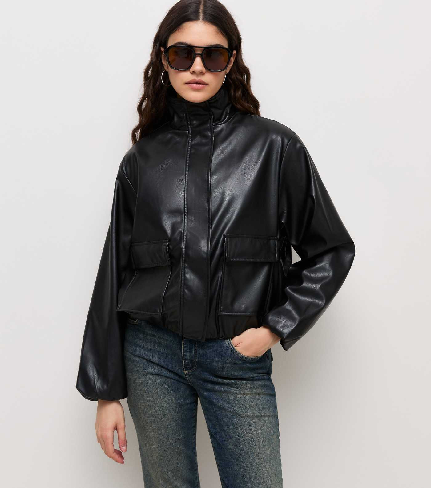 Black Faux Leather High Neck Jacket | New Look | New Look (UK)