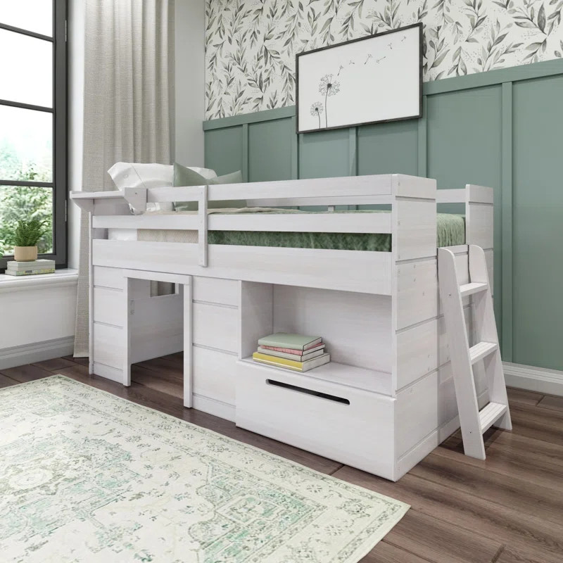 Purdy Hill Twin Solid Wood Low Loft Bed with Shelves by Harriet Bee | Wayfair North America