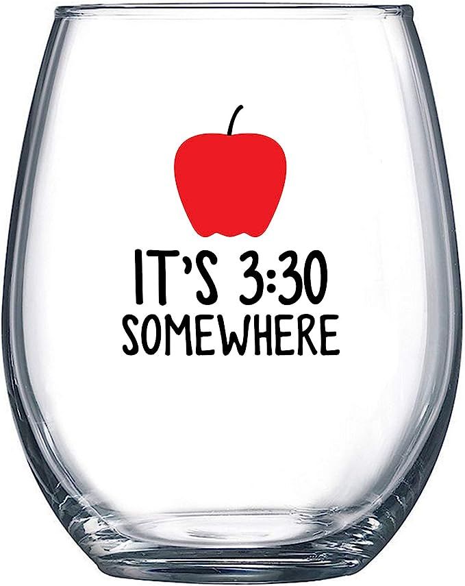 It's 3:30 Somewhere - Funny Stemless Wine Glass 15 oz - Gift for Teacher or Professor - Teaching ... | Amazon (US)