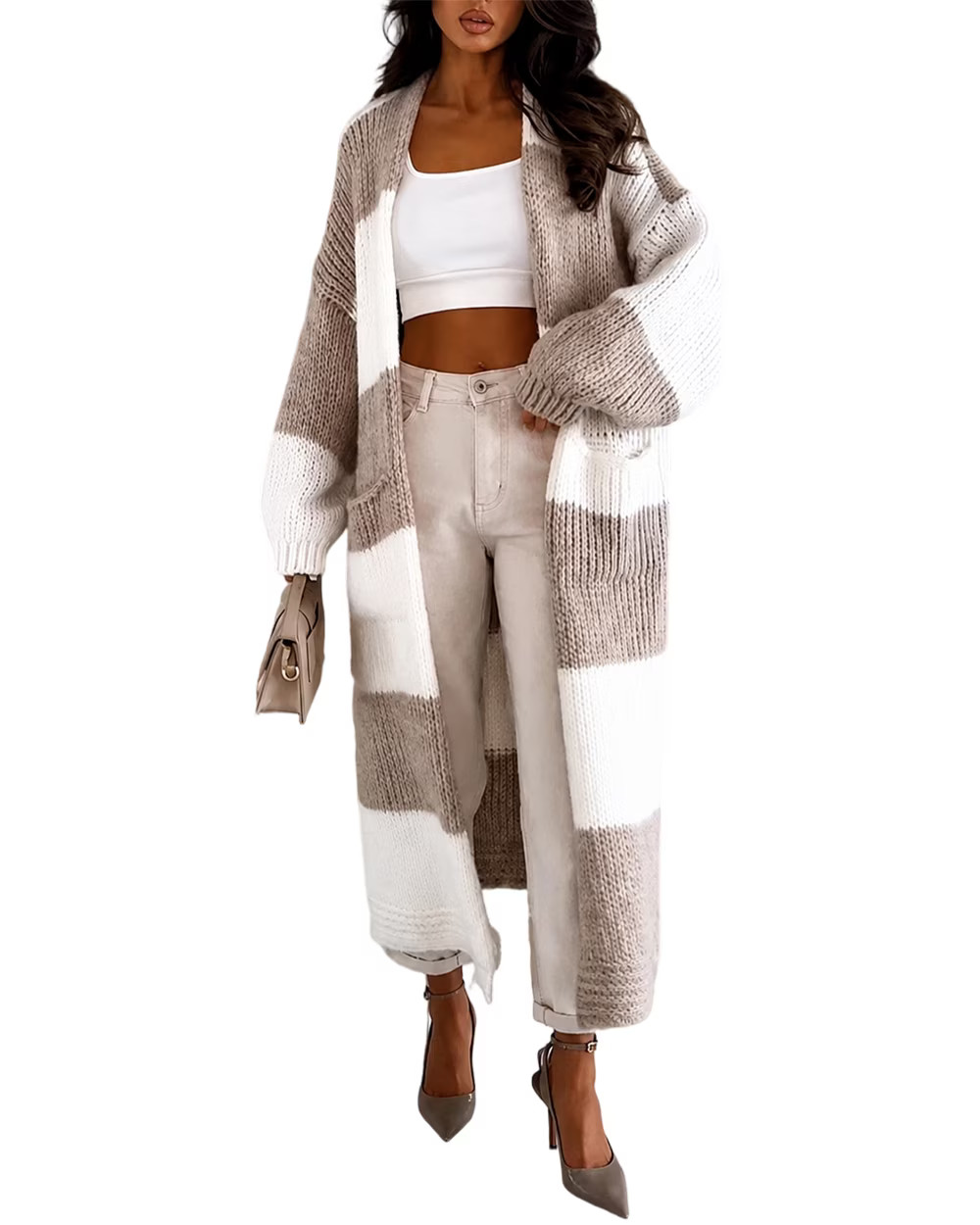 ChicMe Women's Long Sleeve Cardigan Sweater Lightweight Checkered Winter Open Front Loose Knitted... | Walmart (US)