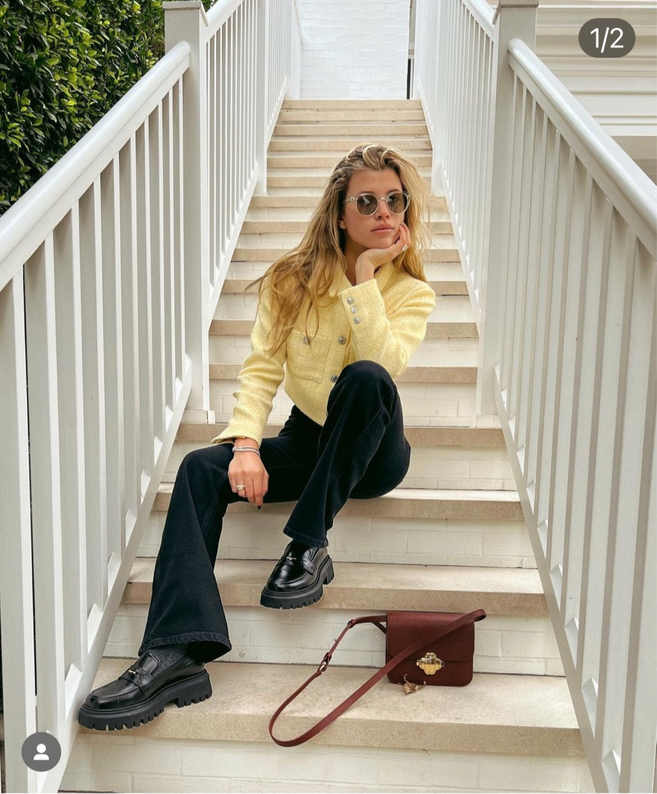 Sofia Richie platform black loafers and yellow cropped tweed jacket

#LTKFind #LTKsalealert #LTKstyletip