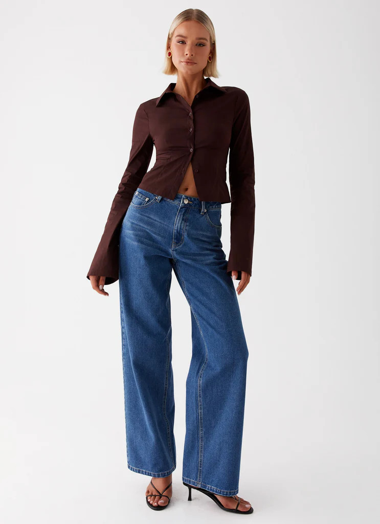 Leah Fitted Button Up Shirt - Chocolate | Peppermayo (Global)