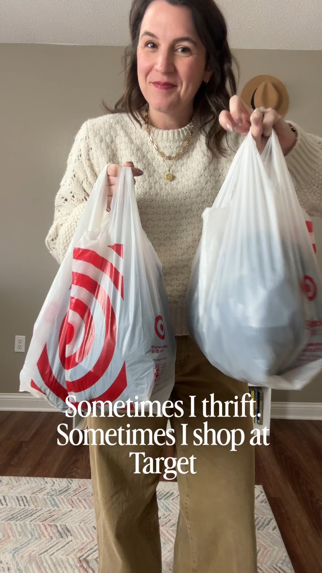 Navy set: small in both pieces
Navy jacket: small
Striped tee: medium 
Brown sweater: medium 
Green pants: medium 