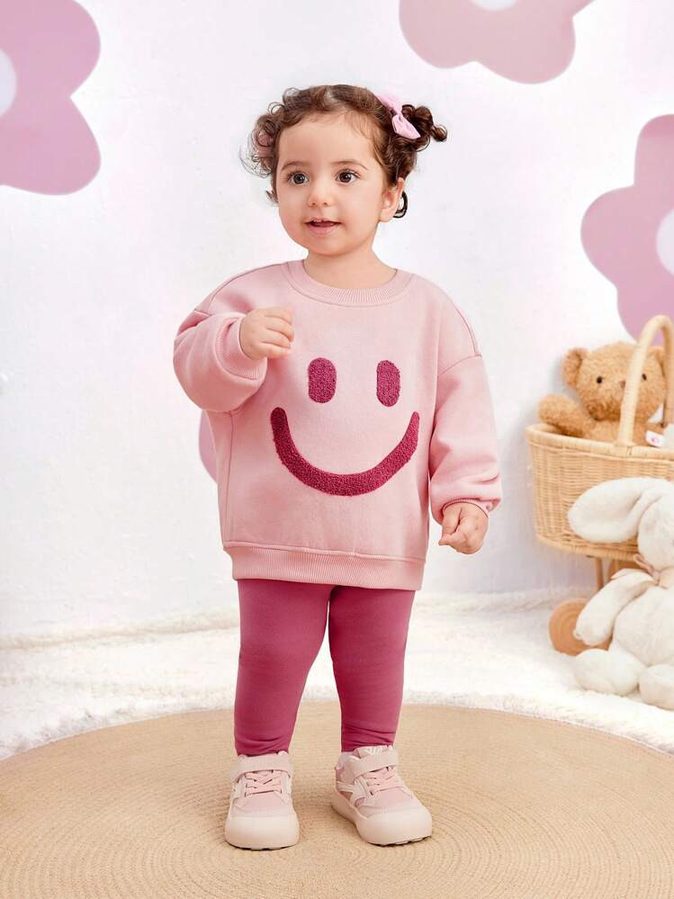TrendsSHEIN Baby Girl Cute Graphic Print Thicked Fleece Lined Long Sleeve Sweatshirt And Elastic ... | SHEIN