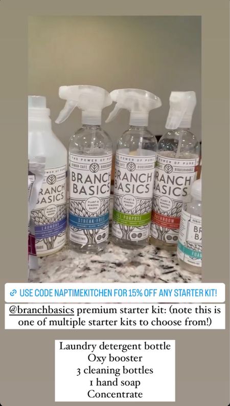 My Branch Basics code is NAPTIMEKITCHEN for 15% odd any starter kit! These are non-toxic cleaning products for all over your home from bathroom to laundry to all purpose - once you get the starter kit you just use the concentrate for each bottle based on the measurements given 

#LTKsalealert #LTKhome