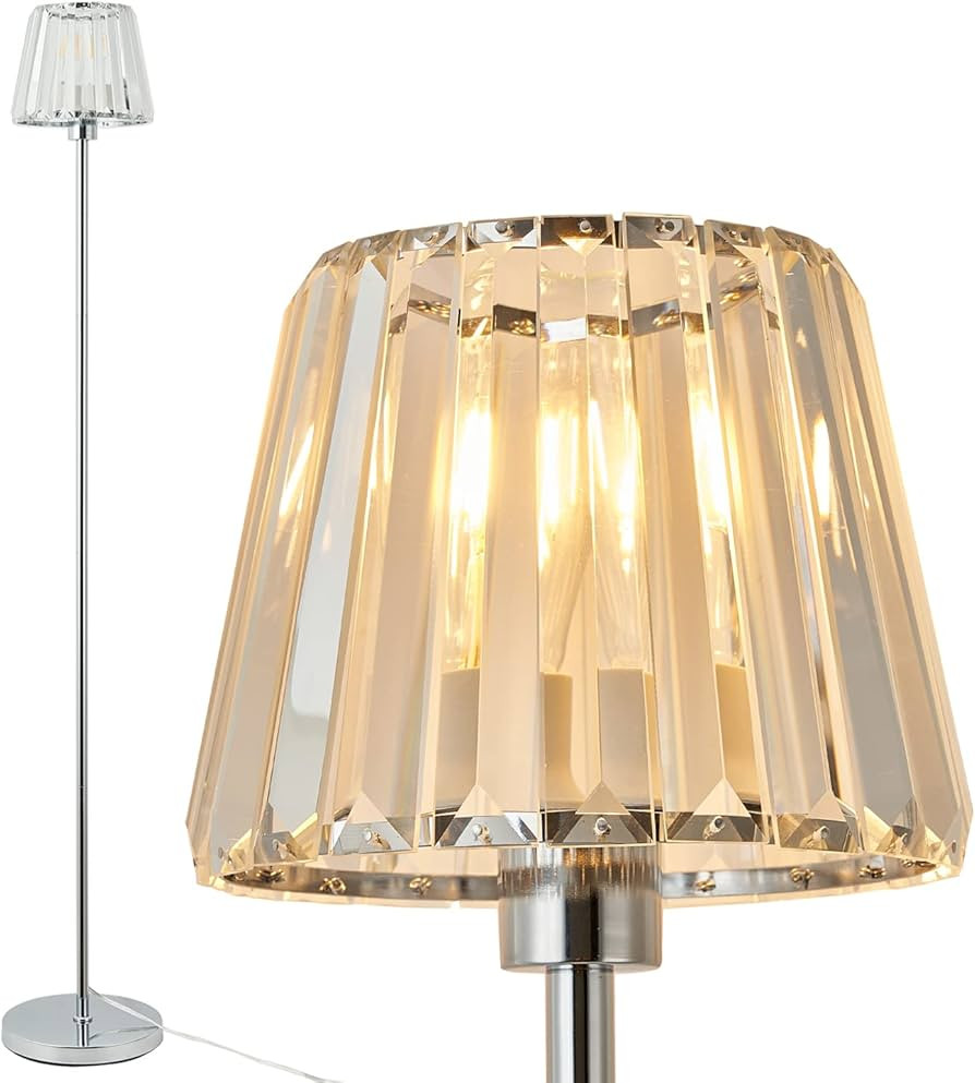 YOLIZUOT Crystal Floor Lamps, Modern Minimalist Bedroom K9 Crystal Standing Lamp, 63 Inch Chrome ... | Amazon (US)