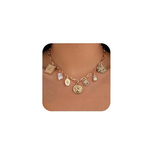 Gold Charm Necklace for Women Gold shell Pearl paperclip Choker necklaces Summer Beach Necklace Boho Charm Jewelry (A Style) | Amazon (US)