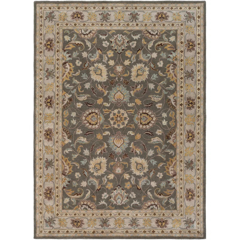 Arden Handmade Wool Charcoal/Light Beige/Yellow Rug | Wayfair North America