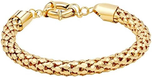 Barzel 18K Gold Plated Popcorn Mesh Bracelet for Women, 7.5 Inches - Made in Brazil | Amazon (US)