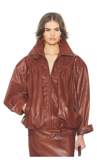 The Shirred Oversized Leather Jacket in Cognac | Revolve Clothing (Global)