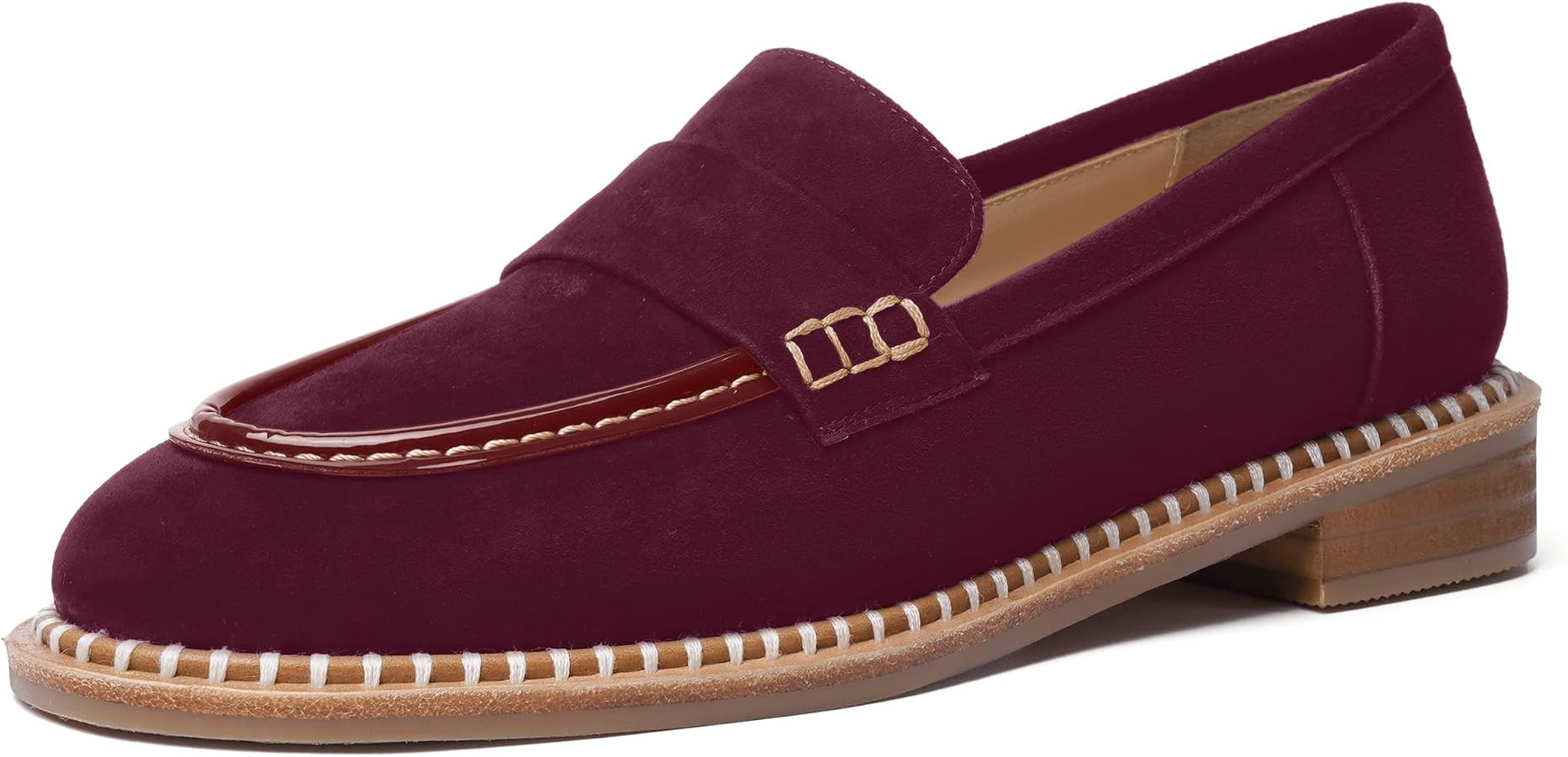 FOGEENA Womens Penny Round Toe Casual Fashion Slip On Suede Leather Chunky Low Heel Loafers Dress... | Amazon (US)