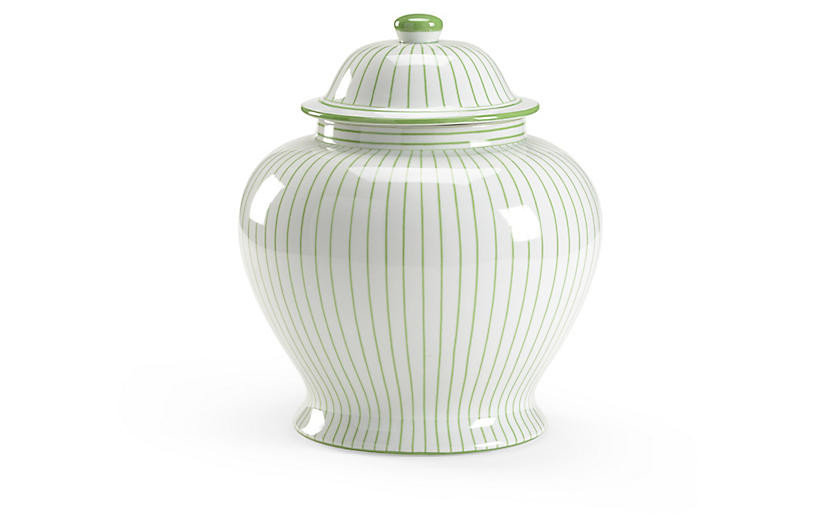 15" Castle Ginger Jar, White/Green | One Kings Lane