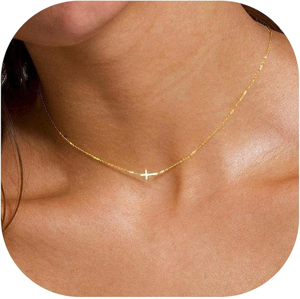 MONOZO Cross Necklace for Women - 14K Gold Plated Cross Necklace Layered Gold Cross Necklace Tiny... | Amazon (US)