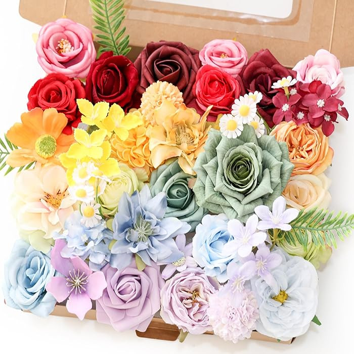 38pcs Artificial Flowers Box Set, Silk Fake Flower for DIY Wedding Bridal Bouquet Corsage Centerp... | Amazon (US)