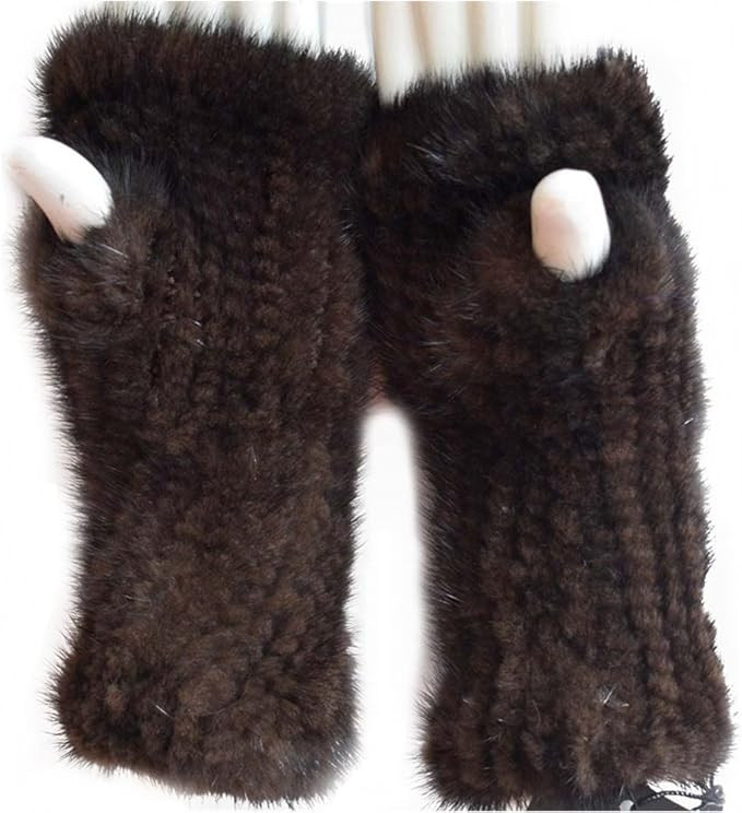 Valpeak Womens Winter Mittens Knitted Mink Fur Gloves Fingerless Arm Warmers Cold Weather Elastic... | Amazon (US)