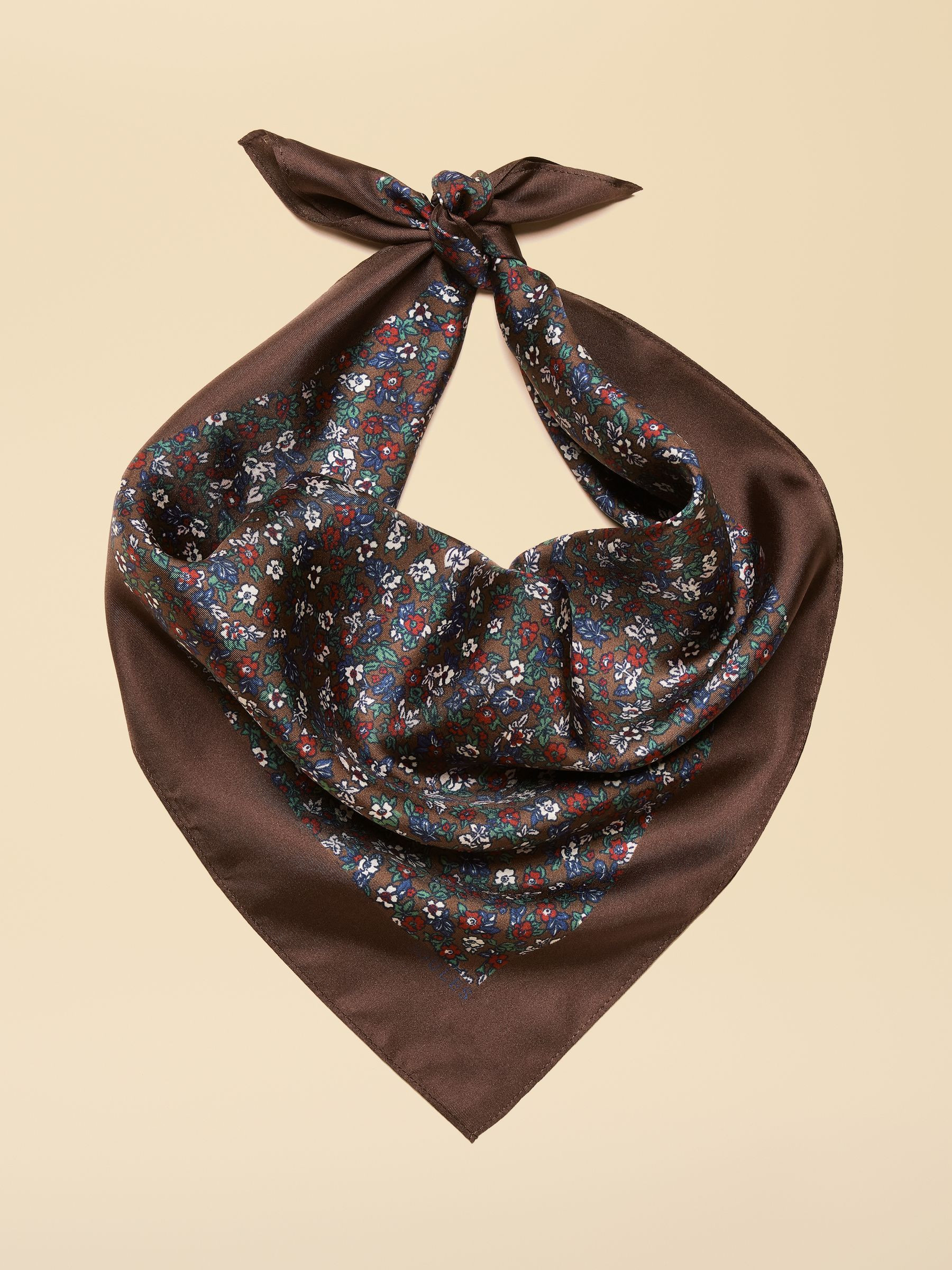Elsie Chocolate Brown Small Square 100% Silk Scarf | Joules | Joules