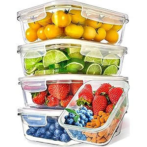 Prep Naturals Glass Meal Prep Containers (5 Pack, 36 Ounce) - Glass Food Storage Containers with ... | Amazon (US)
